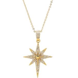 Adina Eden Pave Elongated Gold Plated Starburst Pendant Necklace NWT